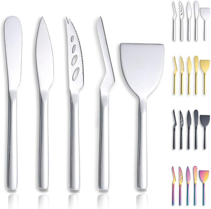 Berglander Cheese Knife Set of 5 for All Types of Cheese, Stainless Steel Cheese Cutter Slicer Ergonomic Design for Confortable Grip and Cut, Butter Spreader Knife