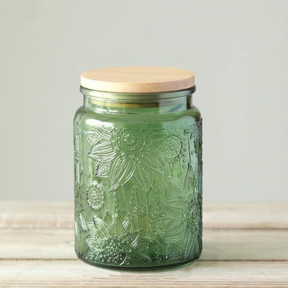 ANSQU Set of 2 Glass Jars with Lids, 23.7 FL OZ Vintage Glass Storage Jars, Cookie Jar Sugar Container for Kitchen Counter, Pantry, Candy Jar with Lid (Green, 2Pack)