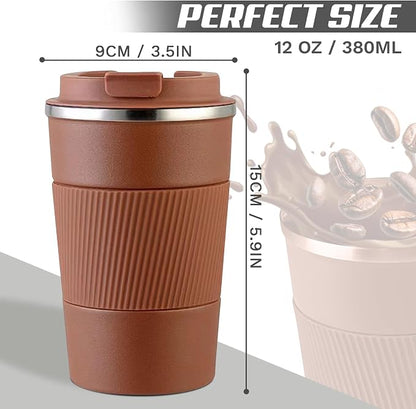SPLMIFA Vacuum-Insulated Stainless Steel Travel Coffee Mug, Leak-Proof Reusable Coffee Cup with Lid-Keep Hot & Cold Drinks for Hours, Durable Insulated Tumbler for Men & Women(3rd-Light Coffee, 12OZ)