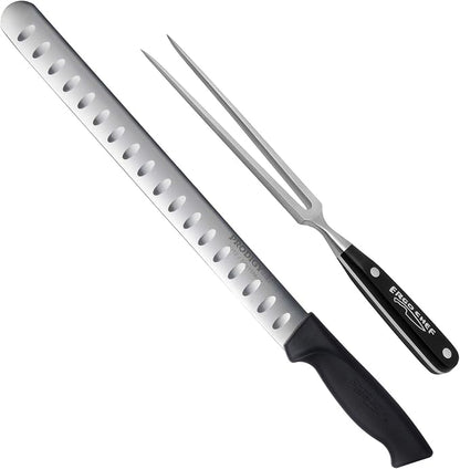 Ergo Chef Prodigy Series 2pc. Set 12-Inch Slicer - Brisket, Roast Carving Knife and Pro Series 8-Inch Meat Carving Fork
