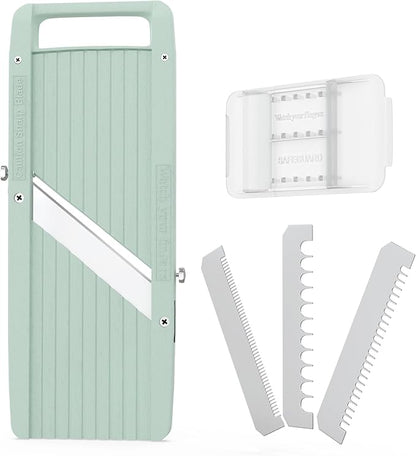 Vollum Japanese Mandoline Slicer – Professional Slicer Vegetable Cutter Japanese Mandoline Slicer for Kitchen with Interchangeable Stainless Steel Blades – Narrow Handheld Food Manual Slicer