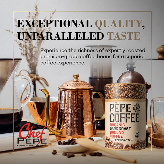 Pepe Coffee Organic Dark Roast Ground Coffee 12 oz 1-pack by Chef Pepe