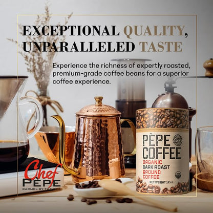 Pepe Coffee Organic Dark Roast Ground Coffee 12 oz 1-pack by Chef Pepe