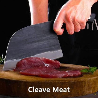 Dream Reach Forging Serbian Chef Knife Kitchen Chef Knives Full Tang High Carbon Clad Steel Almasi Butcher Cleaver with Leather Sheath Thanksgiving Gifts for Men Women (B-Almasi Knife)