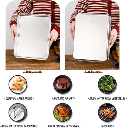 2-in-1 Stainless Steel Baking Sheet with Cooling Rack, Food Grade Oven Pan, Oven Safe, Warp Resistant, Heavy Duty, Easy Clean, Dishwasher Safe, for Baking, Roasting, Cooling, Draining Oil
