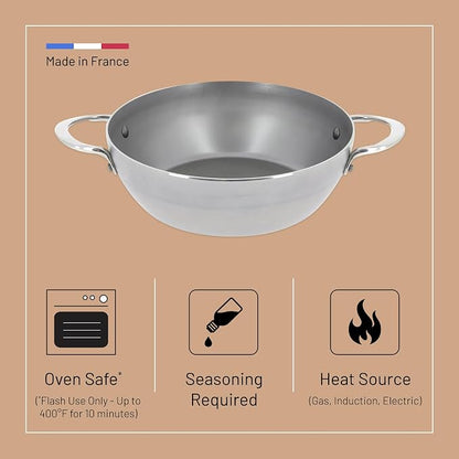 de Buyer MINERAL B Carbon Steel Country Fry Pan with 2 Handles - 12.5” Diameter, 8.9” Cooking Surface - Ideal for Sauteing, Simmering, Deep & Stir Frying - Naturally Non-Stick Finish - Made in France