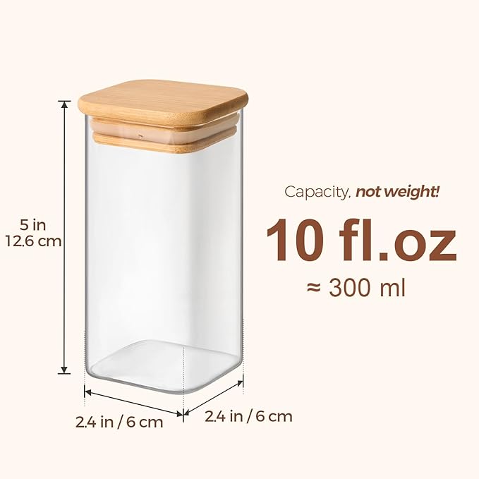 ComSaf 6Pcs 10 oz Large Spice Jars with Label Trial Set, Glass Spice Jars with Bamboo Lids Supplementary Set, Seasoning Container Trial Pack, Perfect for Ktichen Starter