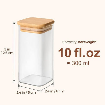 ComSaf 6Pcs 10 oz Large Spice Jars with Label Trial Set, Glass Spice Jars with Bamboo Lids Supplementary Set, Seasoning Container Trial Pack, Perfect for Ktichen Starter