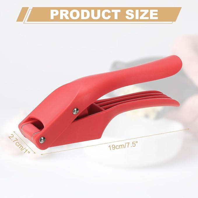 uxcell Garlic Press, 7.5 Inch Stainless Steel Garlic Slicer Crusher Tool Kitchen Utensil for Home Cooks and Professional Chefs, Red