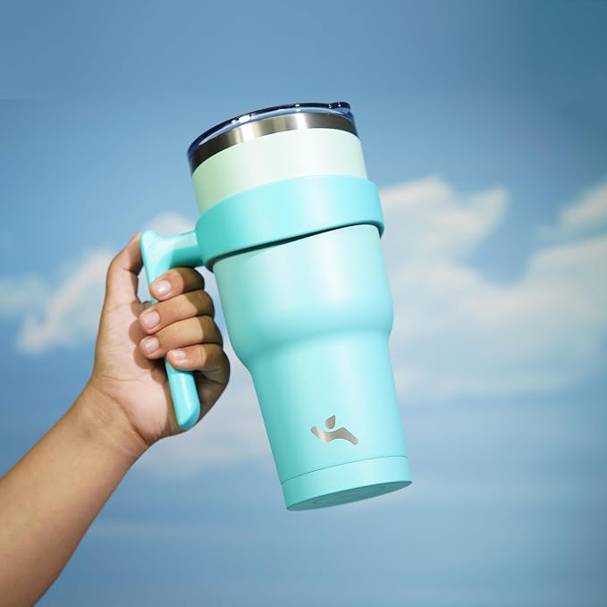 Konokyo 30 oz Tumbler with Handle and 2 Straw 2 Lid, Insulated Water Bottle Stainless Steel Vacuum Cup Reusable Travel Mug, Mint