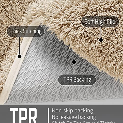 Yimobra Plush Thick and Soft Cut Pile Bathroom Mats, Super Shaggy Comfortable Quick Water Absorbing Non Slip Bath Rugs, Ultra Plush Thick with Machine Washable Bath Mat, 36"x 24", Pure Beige