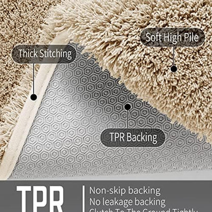 Yimobra Plush Thick and Soft Cut Pile Bathroom Mats, Super Shaggy Comfortable Quick Water Absorbing Non Slip Bath Rugs, Ultra Plush Thick with Machine Washable Bath Mat, 36"x 24", Pure Beige