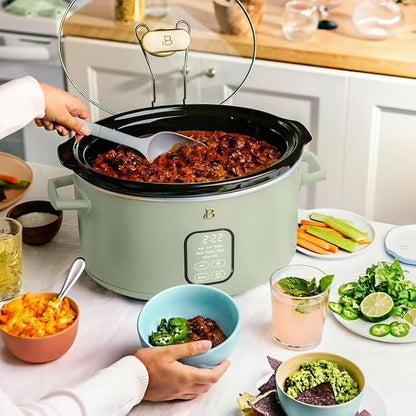 B 6 Qt Programmable Slow Cooker with Digital Timer, 5 Cooking Functions, Removable Ceramic Pot, Tempered Glass Lid, Dishwasher Safe (Sage Green)