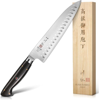 Professional Chef Knife, 9.5" Handcrafted Japanese Chef Knife for Efficient Kitchen, Japan High Carbon Alloy Steel Gyuto Knife with Hollow Blade, Premium Rosewood Handle, Cooking Gift for Men Women
