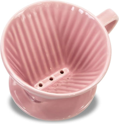 Pour Over Ceramic - Coffee Dripper Ceramic Coffee Maker with 3 Holes Flat Bottom, Porcelain Slow Filter Cone for Travel, Camping, Office, Home, Coffee Maker Brew, Pink