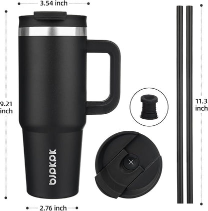 BJPKPK 30oz Stainless Steel Insulated Tumbler With Handle And Lid Straw Travel Coffee Mug Thermal Cup,Black