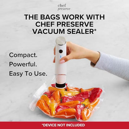 Chef Preserve Reusable Vacuum Sealer Bags for Food - 30 BPA-Free Large (12 x 13 in) Food Storage Bags, Freezer, Microwave - Odor-Resistant, Leak-Proof - Compatible with Chef Preserve Vacuum Sealers