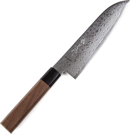 Japanese Multi Purpose Chef Knife Damascus ZA18 69 Layer Octagonal Walnut Handle, Santoku 7-inch (180mm)