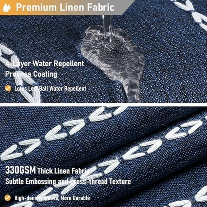 BTTN 72x84 Long Boho Farmhouse Linen Heavy Duty Shower Curtain, Navy Blue