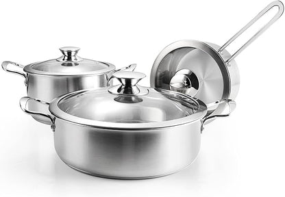6-Piece Stainless Steel Cookware Set with Glass Lids, Induction Pots and Pans Set, Non-Toxic Kitchen Set for Gas/Electric/Induction, Oven & Dishwasher Safe, Silver