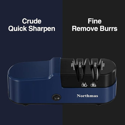 Northmas Knife Sharpener, Professional Electric Knife Sharpener for Home Use, 2 Stages for Quick Sharpening & Polishing, 100V-240V Global Voltage Design, Blue