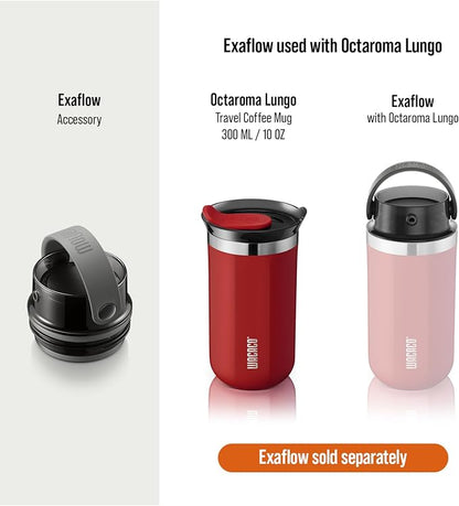 WACACO Octaroma Lungo Vacuum Insulated Coffee Mug, Double-wall Stainless Steel Travel Tumbler With Drinking Lid, 10 fl oz(300ml)， Carmine Red