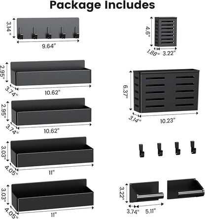 Magnetic Spice Rack for Refrigerator,8 Pack Magnetic Shelf,Fridge Magnet Organizer with Paper Towel Holder,Utensils Racks,Hook Rack,Deepened Basket,Fridge Organizers and Storage Black(8 Pack)