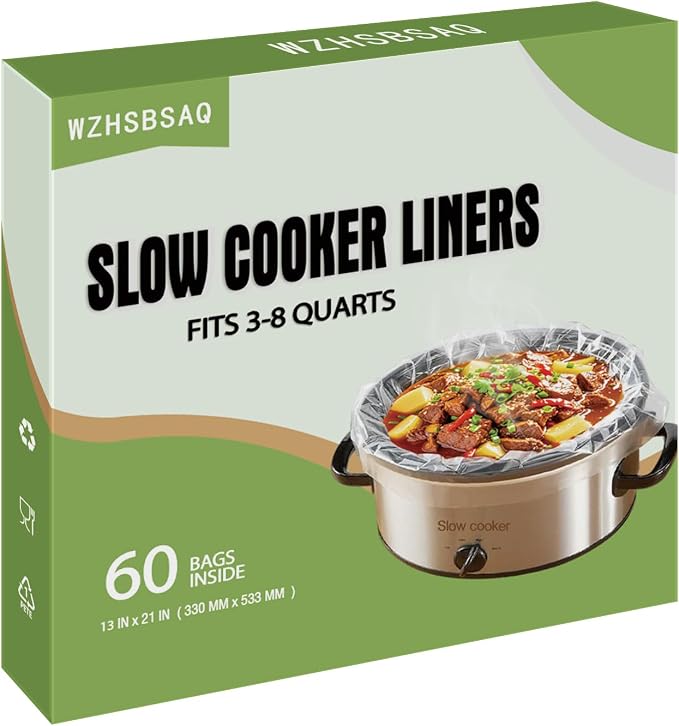 Slow Cooker Liners, 60 Cooking Bags, Large Disposable Pot Liner Plastic Bags for 3QT to 8QT Slow Cookers, 13 in. x 21 in.