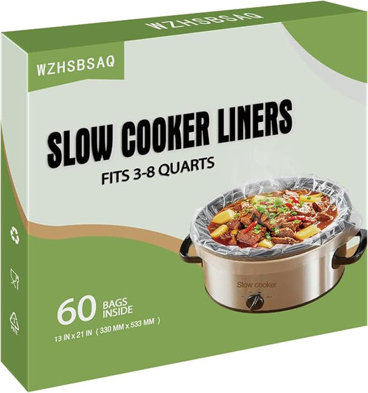 Slow Cooker Liners, 60 Cooking Bags, Large Disposable Pot Liner Plastic Bags for 3QT to 8QT Slow Cookers, 13 in. x 21 in.