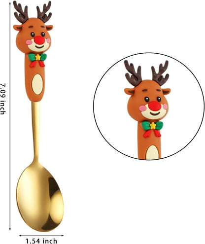 Christmas Themed 4-Piece Utensil Set (2 Spoons, 2 Forks) - Elegant Stainless Steel with Festive Patterned Handles - Perfect Holiday Gift for Family & Friends