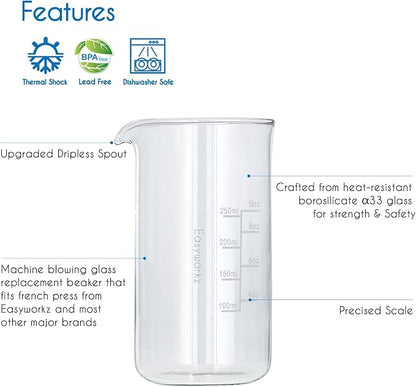 Easyworkz Borosilicate Glass Replacement Beaker for 12oz French Press Coffee Maker