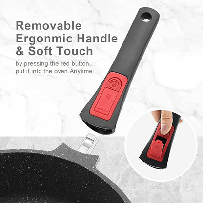 AIKENBBKK 12 Inch Deep Frying Pan Skillet Nonstick with Lid, 5 QT Saute Pan, Non Stick Frying Pan, Compatible with All Stovetops, Detachable Handle, Oven Safe, PFOA PFOS Free, Black