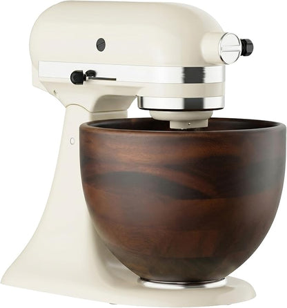 GVODE Premium Wooden Bowl for KitchenAid Mixer, Perfect Compatible with 4.5-5 Quart Tilt-Head Models (K45 KSM75 KSM150 KSM175), Natural Handcrafted Wooden Bowl with Stainless Steel Locking Base