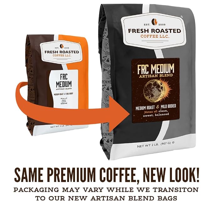 Fresh Roasted Coffee, FRC Medium Roast Blend Whole Bean Coffee, Medium Roast, Kosher, 2 lb (32 oz)
