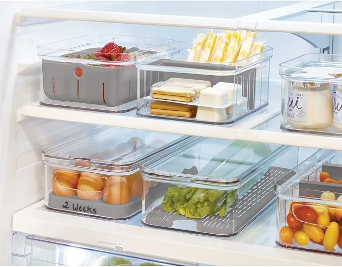 iDesign Crisp Produce Plastic Refrigerator and Modular Stacking Pantry Bin with Lid and Removable Inner Basket, Perfect for Washing Vegetables, Fruit, Lettuce, BPA Free 15.72" x 6.32" x 3.76"