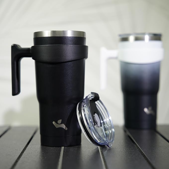 Konokyo 30 oz Tumbler with Handle and 2 Straw 2 Lid, Insulated Water Bottle Stainless Steel Vacuum Cup Reusable Travel Mug,Black