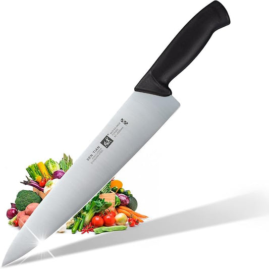 Chef Knife, Professional Kitchen Knife 10.5", Ultra Sharp High Carbon Stainless Steel Full Tang Knife with Black Ergonomic PP Handle, Japanese Chef Knife for Household and Work