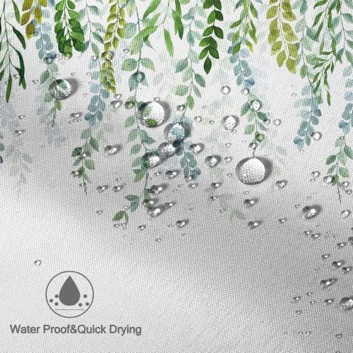 AWERT Plant Shower Curtain for Bathroom Sage Green Eucalyptus Waterproof Quick-Drying Green Leaves Shower Curtain Set with Hooks 60x72 Inch