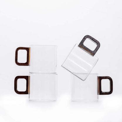 Zurucily Espresso Cups Set of 4, 4 oz Espresso Cups, Espresso Shot Glasses with Handle for Coffee or Tea (Clear)