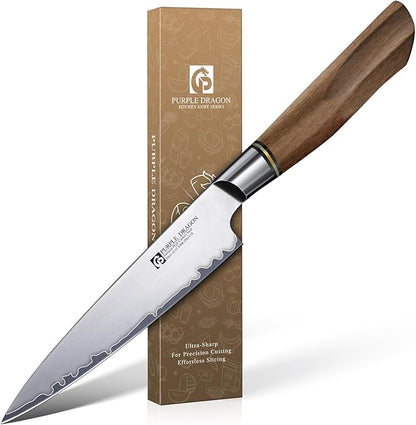 Purple Dragon Kitchen Utility Knife 5.1 Inch, Vg10 Steel Ultra Sharp Blade, Small Kitchen Fruit Paring Knife with Ergonomic Wooden Handle Christmas Gift for Men and Women