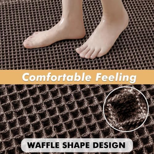 MIULEE Set of 2 Waffle Bathroom Rugs Chocolate Bath Mat 17"x24"+17"x48"