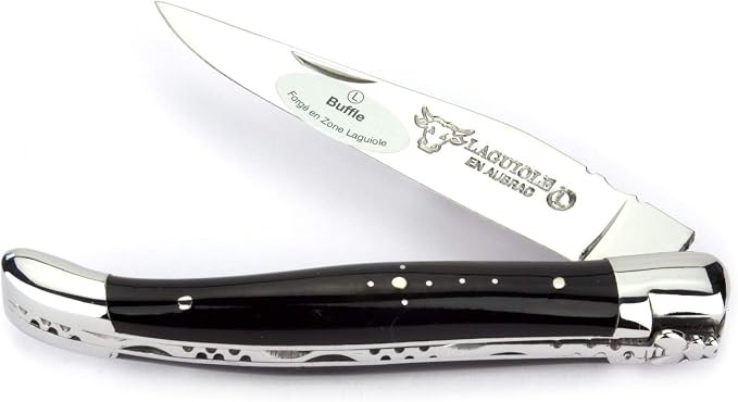 Laguiole en Aubrac Handmade Knife 11 cm L0211BUIF Buffalo Horn Handle, Blade and bolsters Stainless Steel Shiny