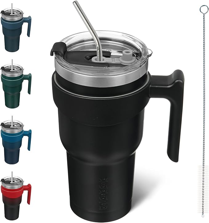 BJPKPK Tumbler With Handle 30 oz Stainless Steel Double Wall Insulated Tumbler Cups With Lid And Straw,Black