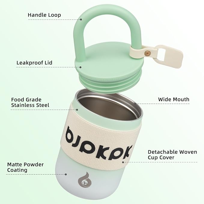 BJPKPK 10oz Insulated Stainless Steel Loop Tumbler With Lid And Handle Travel Coffee Mug Thermal Cup,Green Fog