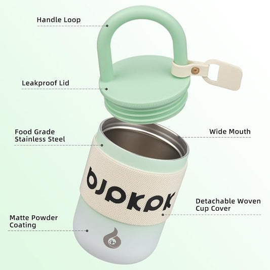 BJPKPK 10oz Insulated Stainless Steel Loop Tumbler With Lid And Handle Travel Coffee Mug Thermal Cup,Green Fog