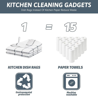 Nialnant Cotton Terry Dish Cloths,8 Pack Dish Rags for Washing Dishes,Super Soft and Absorbent Cleaning Rags - Grey Plaid