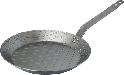 de Buyer MINERAL B Carbon Steel Steak Pan - 9.5” Diameter, 6.9” Cooking Surface - Ideal for Searing & Browning Meat - Naturally Non-Stick Finish - Made in France