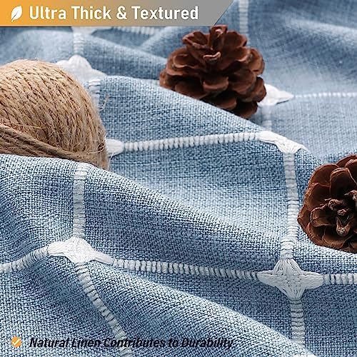 BTTN Stall Boho Farmhouse Linen Heavy Duty Shower Curtain Set, 36x72, Blue