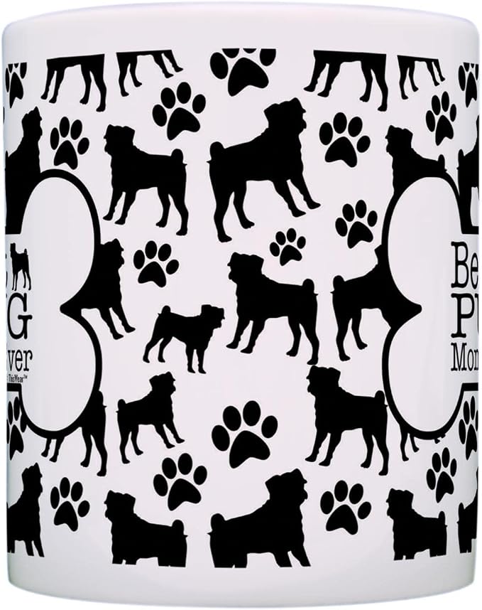 ThisWear Dog Owner Gifts Best Pug Mom Ever Paw Pattern Gift 11oz Ceramic Coffee Mug with Handle