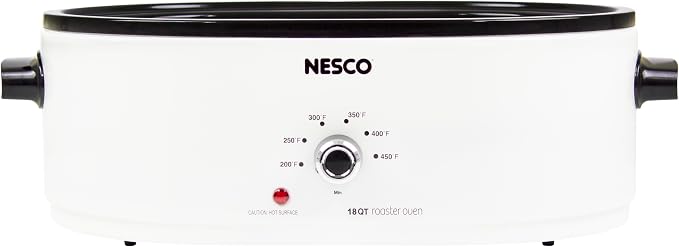 NESCO MWR18‑14 Electric Roaster Oven for Family‑Size Meals, White 18‑Quart Countertop Roaster with Adjustable Temperature Control